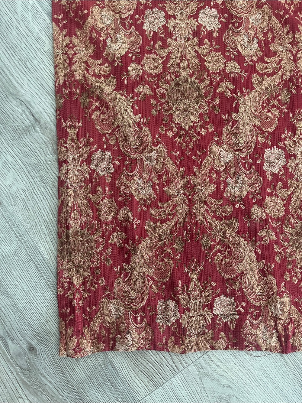 One Croscill Red and Gold Damask Jacquard Curtain Panels